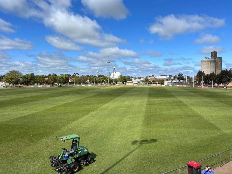 Football oval with green grass